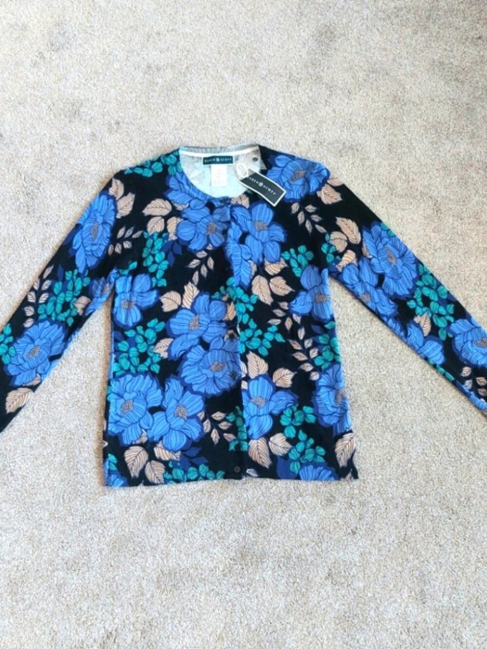 Karen Scott Scoop Neck Floral Cardigan Womens S/P NWT
